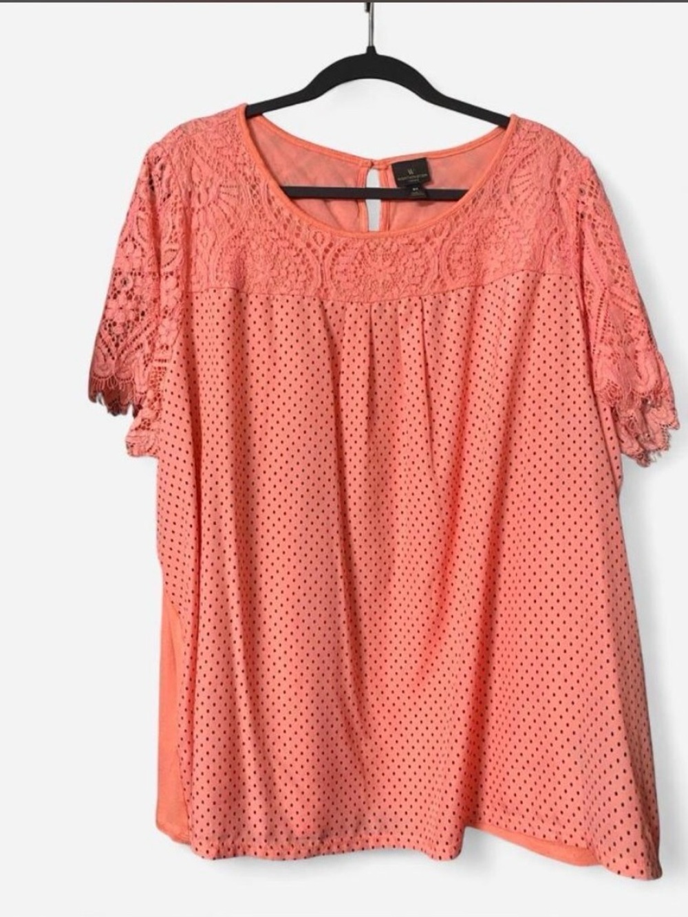 Worthington Coral Lace Yoke Short Sleeve Blouse